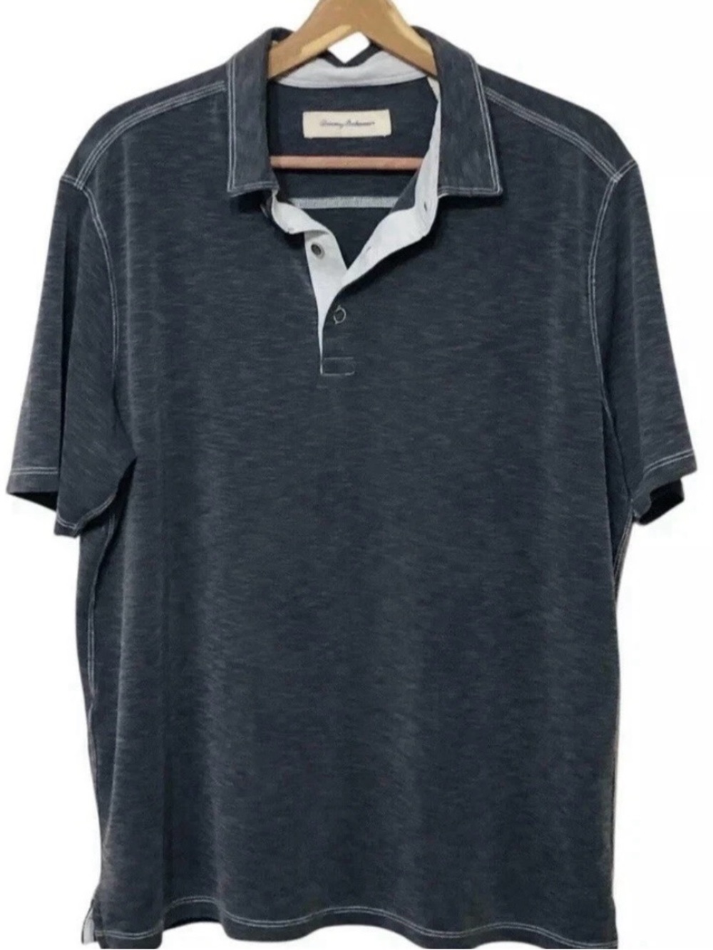 Tommy Bahama Polo Shirt Mens Charcoal Gray Contrast Stitch Slub Knit XL